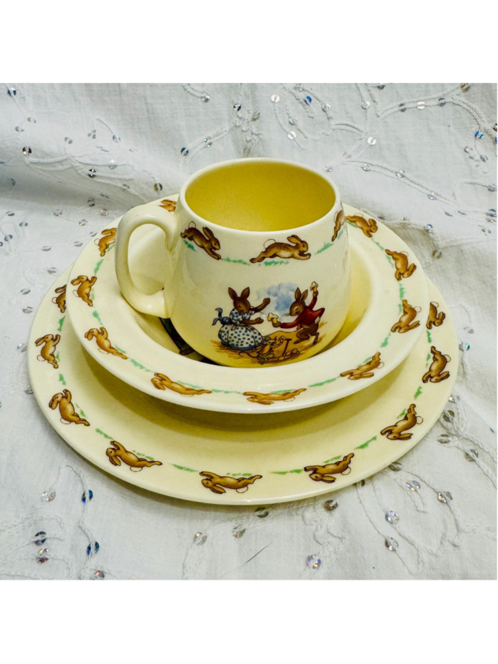 Royal Doulton Bunnykins Fine Bone China Children’s 3-Piece Dish Set | England c.